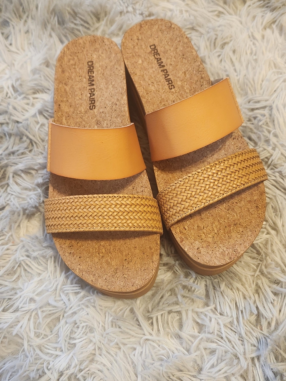 Dream Pairs Women’s Tan Slide Sandals with Woven Front Strap